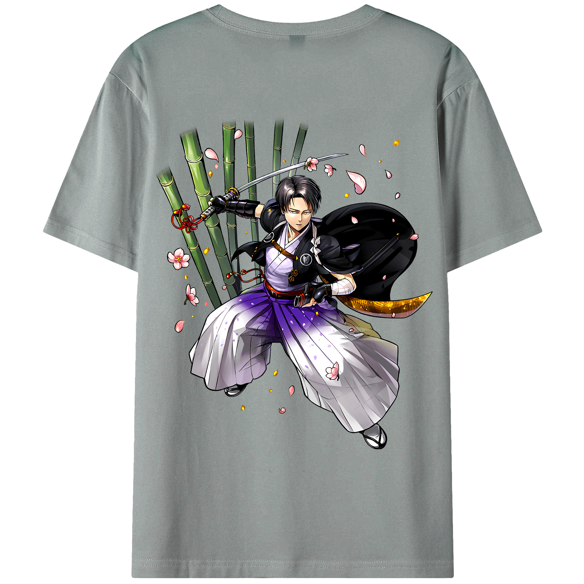 （画像用） 進撃の巨人 リヴァイ·アッカーマン Attack on Titan Levi Ackerman 綿100％ メンズ半袖Tシャツ（バックプリント） 通気性